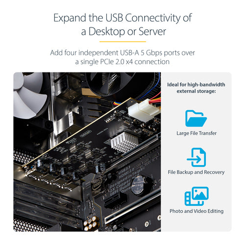 StarTech.com 4-Port USB PCIe Card, USB 3.2 5Gbps, PCI Express Expansion Card with 4x Independent USB Controllers, 4x USB-A Ports, Windows/macOS/Linux
