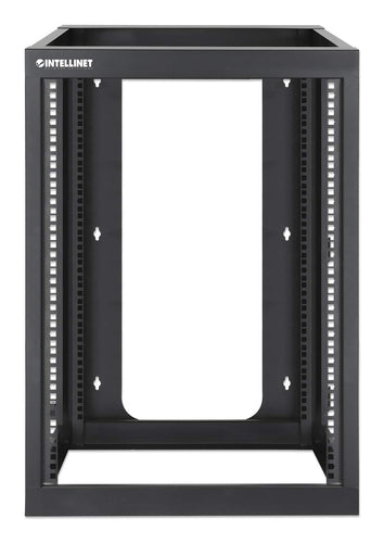 Intellinet Wall Mount Open Frame Network Rack, 15U, Rear-hinged Swing Frame, Assembled, 4-Post, 23.6 in., Black RAL 9004