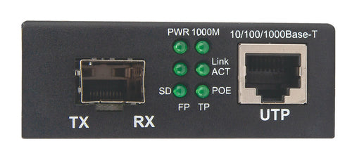 Intellinet Gigabit PoE+ Media Converter, 1 x 1000Base-T RJ45 Port to 1 x SFP Port, PoE+ Injector