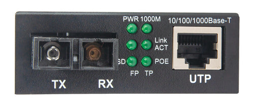 Intellinet Gigabit PoE+ Media Converter, 1000Base-T RJ45 Port to 1000Base-LX (SC) Single-Mode, 20 km (12.4 mi.), PoE+ Injector