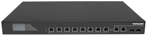 Intellinet 8-Port Gigabit Ethernet Ultra PoE Switch with 4 Uplink Ports and LCD Screen, 8 x PoE ports, IEEE 802.3bt Power over Ethernet (Ultra PoE), 2 x RJ45 Uplink, 2 x SFP Uplink, 380 W, Endspan, 19" Rackmount (Euro 2-pin plug)