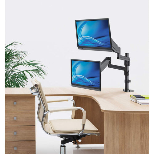 Manhattan Dual Desk Mount for TV & Monitors (Full Motion Gas Spring), For screens 10" to 27", Clamp or Grommet Assembly, VESA compatibility: 75x75 and 100x100mm - check the dimensions of the four mounting holes on back of screen to ensure it fits, Max