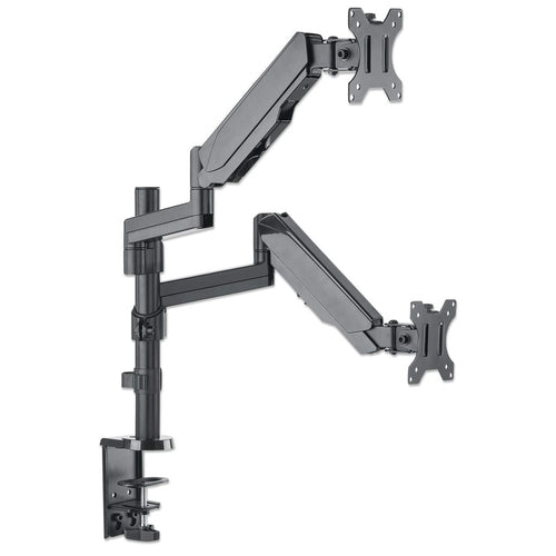 Manhattan Dual Desk Mount for TV & Monitors (Full Motion Gas Spring), For screens 10" to 27", Clamp or Grommet Assembly, VESA compatibility: 75x75 and 100x100mm - check the dimensions of the four mounting holes on back of screen to ensure it fits, Max