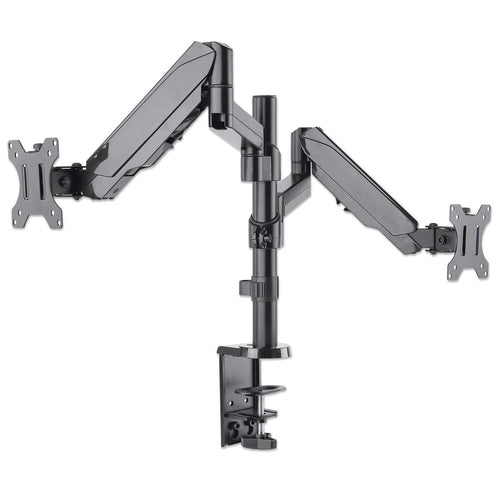 Manhattan Dual Desk Mount for TV & Monitors (Full Motion Gas Spring), For screens 10" to 27", Clamp or Grommet Assembly, VESA compatibility: 75x75 and 100x100mm - check the dimensions of the four mounting holes on back of screen to ensure it fits, Max