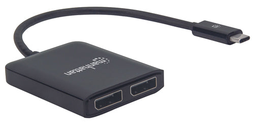 Manhattan USB-C to Dual DisplayPort 1.2 Adapter Cable, 4K@30Hz, 19.5cm, Male to Females, USB-C to 2x DisplayPorts, MST Hub, Mirror, Black, Three Year Warranty, Blister