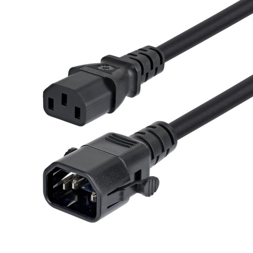 StarTech.com 10ft (3m) Power Extension Cord, Locking C14 to C13, PDU Power Cord, 10A 250V, 18AWG, AC Power Cable Extension, TAA Compliant, UL Listed