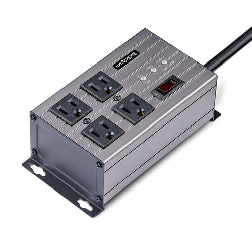StarTech.com 4-Outlet Industrial Power Strip 125V/15A, EMI/RFI Isolation, Surge Protection, Mountable PDU, Attached 8ft/2.4m Power Cord, NEMA 5-15P/R, UL Listed