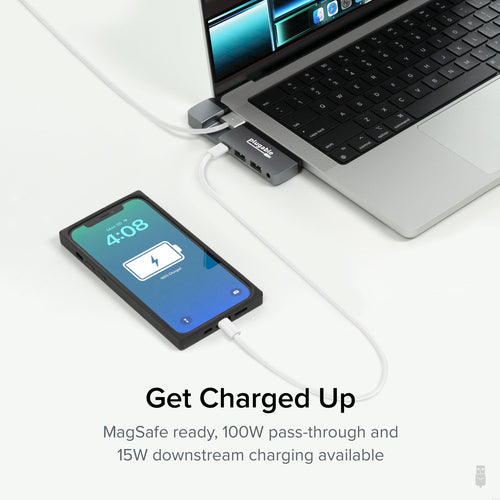 Plugable Technologies 5-in-1 USB C Hub Multiport Adapter for MacBook Pro 14/16 Inch, Macbook Air M2 - USB-C 40Gbps Port Compatible with Thunderbolt/USB4 and 100W PD, Supports MagSafe (Ethernet, 2x USB), Driverless