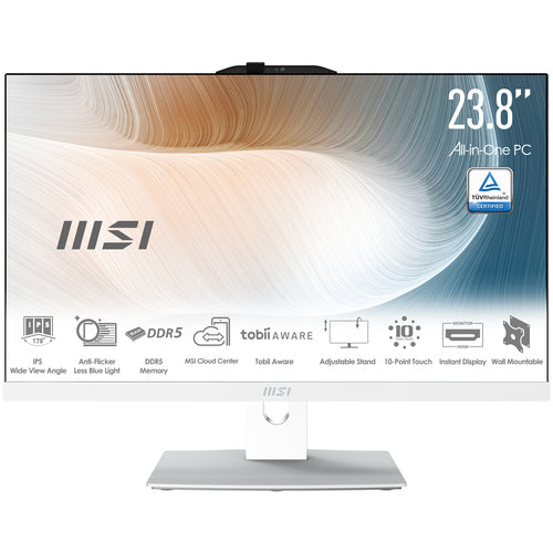 MSI Modern AM242TP 1M-1094US Intel Core 7 150U 60.5 cm (23.8") 1920 x 1080 pixels Touchscreen All-in-One PC 32 GB DDR5-SDRAM 1 TB SSD Windows 11 Home Wi-Fi 6E (802.11ax) White