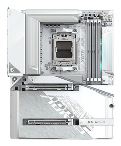 GIGABYTE X870 AORUS STEALTH ICE Motherboard - Supports AMD Ryzen 9000 CPUs, 16+2+2 Phases Digital VRM, up to 8200Hz DDR5 (OC), 2xPCIe 5.0 + 2xPCIe 4.0, Wi-Fi 7, 5 GbE LAN, USB 4