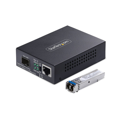 StarTech.com Single-Mode (SM) LC Fiber Media Converter for 10/100/1000 Networks, Standalone Gigabit Ethernet to Fiber Converter, 20km - TAA
