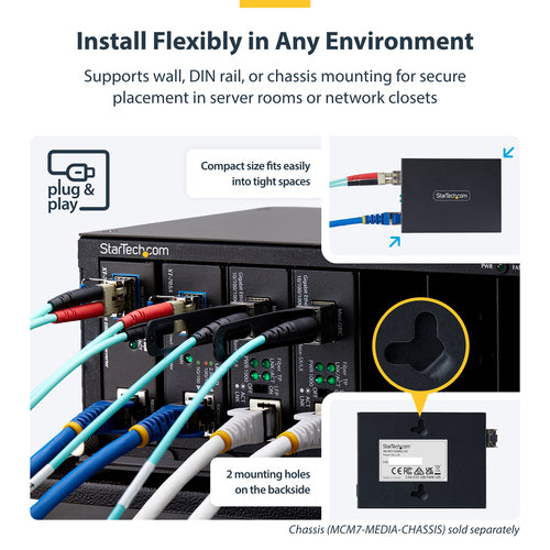 StarTech.com Single-Mode (SM) LC Fiber Media Converter for 10/100/1000 Networks, Standalone Gigabit Ethernet to Fiber Converter, 20km - TAA