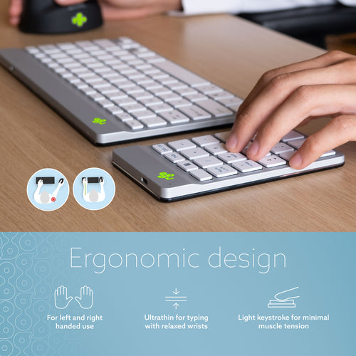 R-Go Tools Numeric keypad R-Go Numpad Break, ergonomic numeric keypad with break software, bluetooth, white