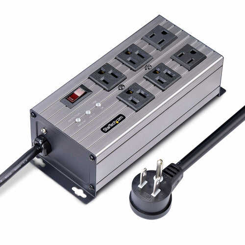 StarTech.com 6-Outlet Industrial Power Strip 125V/15A, EMI/RFI Isolation, Surge Protection, Mountable PDU, Attached 8ft/2.4m Power Cord, NEMA 5-15P/R, UL Listed