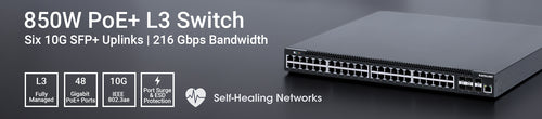 Intellinet 54-Port L3 Fully Managed PoE+ Switch with 48 Gigabit Ethernet Ports and 6 SFP+ Uplinks