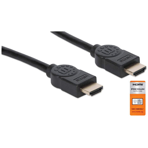 Manhattan HDMI Cable with Ethernet, 4K@60Hz (Premium High Speed), 9m, Male to Male, Black, Ultra HD 4k x 2k, Fully Shielded, Gold Plated Contacts, Lifetime Warranty, Polybag