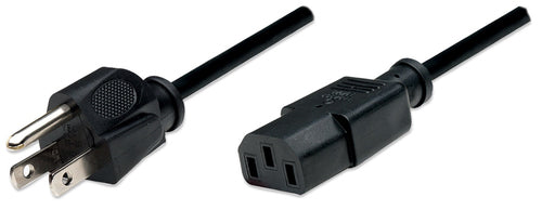 Manhattan Power Cord/Cable, US 2-pin plug (NEMA 5-15) to C13 Female (kettle lead), 1.8m, Black, Polybag