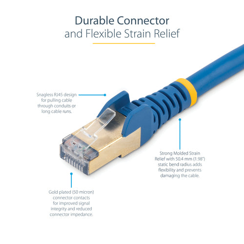 StarTech.com 5ft CAT6a Ethernet Cable - 10 Gigabit Shielded Snagless RJ45 100W PoE Patch Cord - 10GbE STP Network Cable w/Strain Relief - Blue Individually Tested/Wiring is UL Certified/TIA