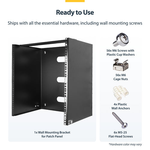 StarTech.com 14U Wall Mount Network Rack - 14 Inch Deep (Low Profile) - 19" Patch Panel Bracket for Shallow Server, IT Equipment, Network Switches - 77lbs/35kg Weight Cap., Black