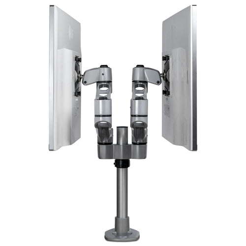 StarTech.com Desk Mount Dual Monitor Arm - Premium Articulating Monitor Arm - up to 30” VESA Mount Displays - Height Adjustable Monitor Mount - Rotate/Tilt/Swivel - Clamp/Grommet - Silver