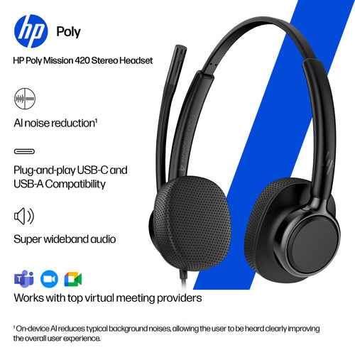 HP Poly Mission 415 Monaural USB Wired Headset Classic (Bulk)