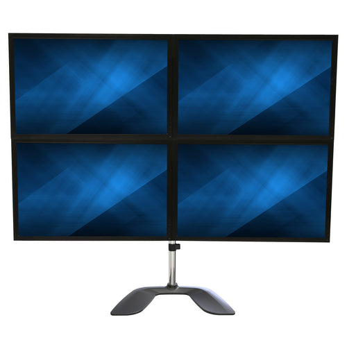 StarTech.com Desktop Quad Monitor Stand - Ergonomic VESA 4 Monitor Arm (2x2) up to 32" - Free Standing Articulating Universal Pole Mount - Height Adjustable/Tilt/Swivel/Rotate - Silver