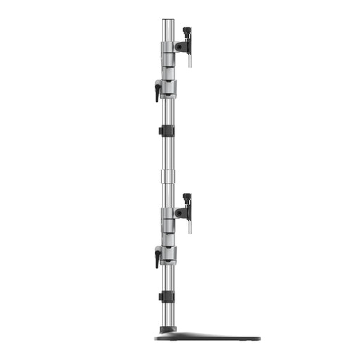 StarTech.com Desktop Quad Monitor Stand - Ergonomic VESA 4 Monitor Arm (2x2) up to 32" - Free Standing Articulating Universal Pole Mount - Height Adjustable/Tilt/Swivel/Rotate - Silver
