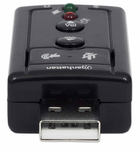 Manhattan USB-A Sound Adapter, USB-A to 3.5mm Mic-in and Audio-Out ports, 480 Mbps (USB 2.0), 7.1-Channel Virtual 3D Surround Sound, Internal Amplifier and Volume Controls, Hi-Speed USB, Three Year Warranty, Equivalent to ICUSBAUDIO7.