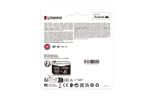 Kingston Technology 64GB micSDXC Canvas Select Plus Gen3 100R A1 Single Pack w/o ADP