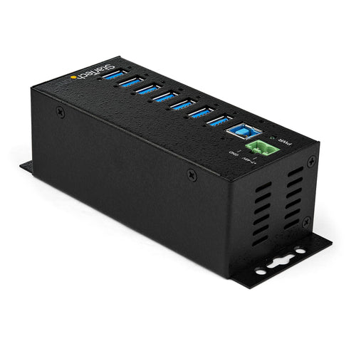 StarTech.com 7-Port USB 3.0 Hub with Power Adapter - Metal Industrial USB-A Hub with ESD & 350W Surge Protection - Din/Wall/Desk Mountable - High Speed USB 3.2 Gen 1 (5Gbps) Hub - TAA