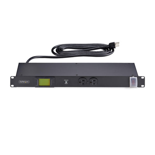 StarTech.com 12-Outlet Horizontal Rack Mount Metered PDU, 1U Server Power Strip w/Surge Protector, 125V/15A, 8ft (2.4m) Power Cable, Power Distribution Unit, TAA