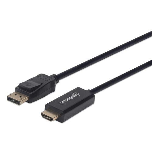 Manhattan DisplayPort 1.1 to HDMI Cable, 1080p@60Hz, 3m, Male to Male, DP With Latch, Black, Not Bi-Directional, Three Year Warranty