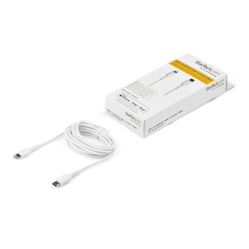 StarTech.com 6 foot (2m) Durable White USB-C to Lightning Cable - Heavy Duty Rugged Aramid Fiber USB Type C to Lightning Charger/Sync Power Cord - Apple MFi Certified iPad/iPhone 12