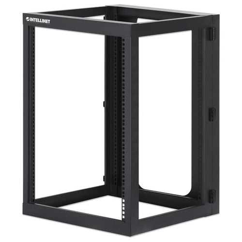 Intellinet Wall Mount Open Frame Network Rack, 15U, Rear-hinged Swing Frame, Assembled, 4-Post, 23.6 in., Black RAL 9004