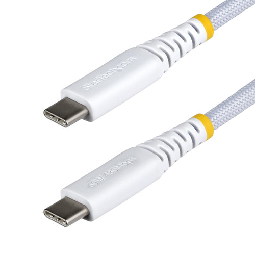 StarTech.com 10ft (3m) White USB-C Charging Cable, 60W (3A) PD, Dual-Layer Braided Nylon/TPE Jacket, Rugged USB C Charging Cord, USB 2.0 Laptop Charger Cable