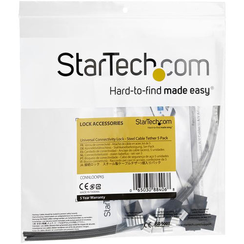 StarTech.com 5-Pack Security Cable Tethers for Adapters & Dongles - Universal Cable Adapter Tether - Tether Cables - Adjustable Length Anti-Theft Cable Tether Lock Kit - Steel