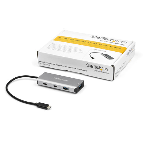 StarTech.com 4 Port USB C Hub w/ 2x USB A & 2x USB C - SuperSpeed 10Gbps USB Type-C 3.1/3.2 Gen 2 Hub - USB Bus Powered - Portable USB-C to USB Adapter Hub - Aluminum - 25cm(9.8") Cable~4 Port USB C Hub w/ 2x USB A & 2x USB C - SuperSpeed 10Gbps USB