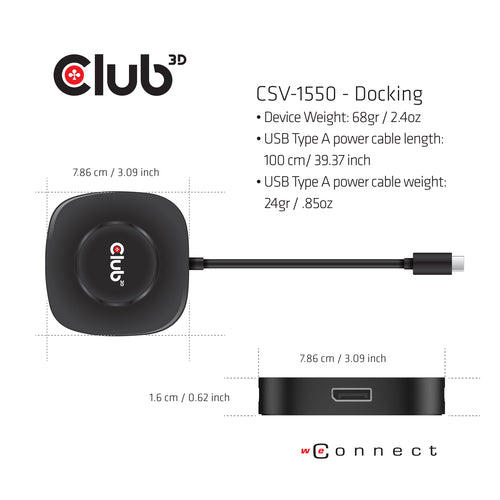 CLUB3D USB Type C 3.2 Gen 1 Multi Stream Transport (MST)Hub DisplayPort1.4 Triple Monitor
