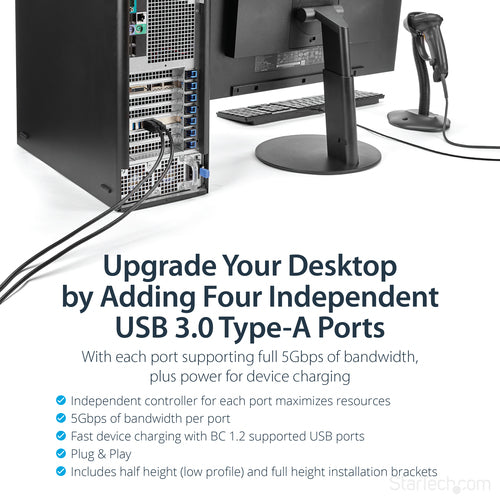 StarTech.com 4 Port USB 3.0 PCIe Card w/ 4 Dedicated 5Gbps Channels (USB 3.1 Gen 1) - UASP - SATA / LP4 Power - PCI Express Adapter Card