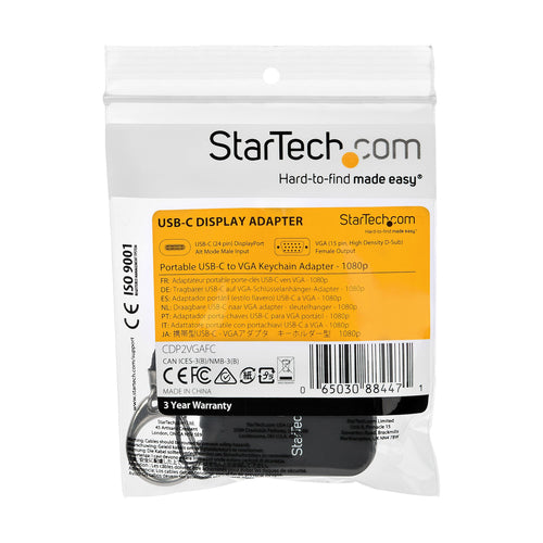 StarTech.com Compact USB C to VGA Adapter - 1080p USB Type-C to VGA Video Display Converter with Keychain Ring - Active USB-C DP Alt Mode to VGA Monitor Dongle - Thunderbolt 3 Compatible