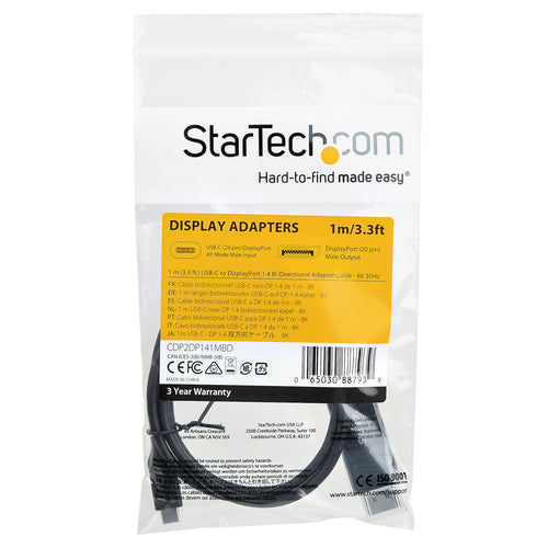 StarTech.com 3.3ft (1m) USB C to DisplayPort 1.4 Cable 8K 60Hz/4K - Bidirectional DP to USB-C or USB-C to DP Reversible Video Adapter Cable -HBR3/HDR/DSC - USB Type-C/Thunderbolt Monitor Cable