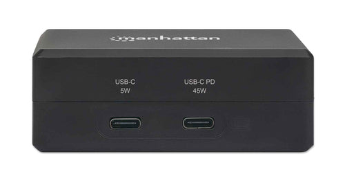Manhattan Smart Video Multiport Dock, Ports (x5): HDMI Port, USB-A (x2), USB-C (x2), With Power Delivery to USB-C Port, Internal Power Supply, Ultra-Compact, Detachable Power Cable, Black, Three Year Warranty, Retail Box