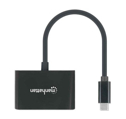 Manhattan USB-C to HDMI and USB-C (inc Power Delivery), 4K@60Hz, 19.5cm, Black, Power Delivery to USB-C Port (60W), Male to Females, Lifetime Warranty, Equivalent to CDP2HDUCP