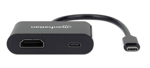 Manhattan USB-C to HDMI and USB-C (inc Power Delivery), 4K@60Hz, 19.5cm, Black, Power Delivery to USB-C Port (60W), Male to Females, Lifetime Warranty, Equivalent to CDP2HDUCP