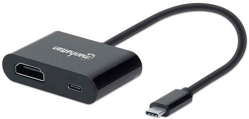 Manhattan USB-C to HDMI and USB-C (inc Power Delivery), 4K@60Hz, 19.5cm, Black, Power Delivery to USB-C Port (60W), Male to Females, Lifetime Warranty, Equivalent to CDP2HDUCP