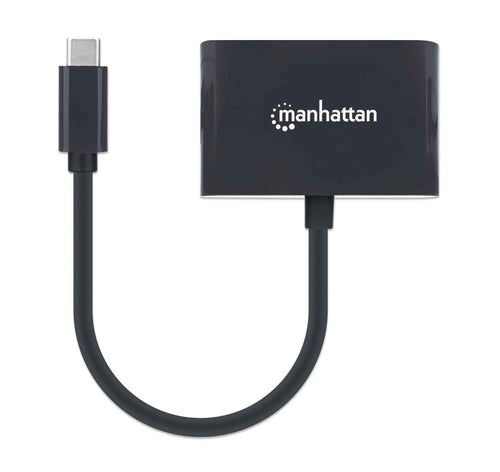 Manhattan USB-C to Gigabit Network and USB-C (inc Power Delivery), 19.5cm, Black, Ethernet RJ45 10/100/1000 Mbps, Power Delivery to USB-C Port (60W), Equivalent to US1GC30PD, Male to Females, Lifetime Warranty, Retail Box
