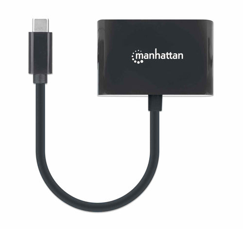 Manhattan USB-C to DVI-I and USB-C (inc Power Delivery), 1080p@60Hz, 19.5cm, Black, Power Delivery to USB-C (60W), Male to Females, Equivalent to CDP2DVIUCP, Compatible with DVD-D, Lifetime Warranty, Box