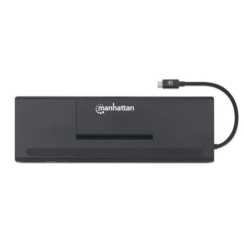 Manhattan USB-C Dock/Hub with Card Reader and MST, Ports (x9): Audio 3.5mm, DisplayPort, Ethernet, HDMI, USB-A (x3), USB-C and VGA, With Power Delivery (100W) to USB-C Port (Note add USB-C wall charger and USB-C cable needed),All Ports can be used at the