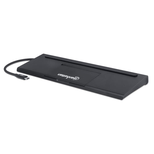 Manhattan USB-C Dock/Hub with Card Reader and MST, Ports (x9): Audio 3.5mm, DisplayPort, Ethernet, HDMI, USB-A (x3), USB-C and VGA, With Power Delivery (100W) to USB-C Port (Note add USB-C wall charger and USB-C cable needed),All Ports can be used at the