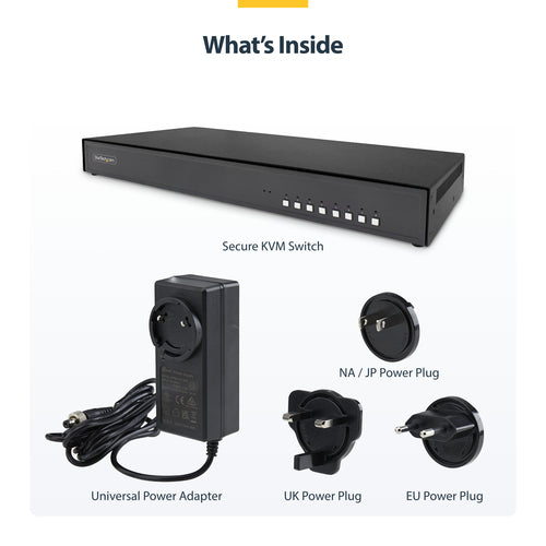 StarTech.com Secure 8-Port DVI KVM Switch, NIAP 4.0 Desktop KVM, Metal Housing, CAC Port, Made in the USA